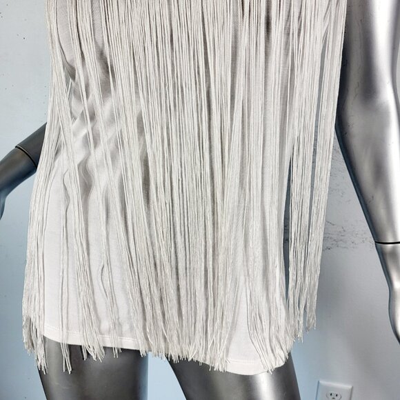 NWT~$60~INC~INTERNATIONAL CONCEPTS~S~WHITE FRINGE SLEEVELESS T-SHIRT TANK TOP - Picture 10 of 16